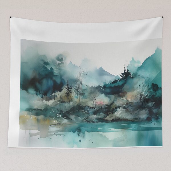 Item preview, Teal Mountainscape Canvas Print designed and sold by artbybodhi.