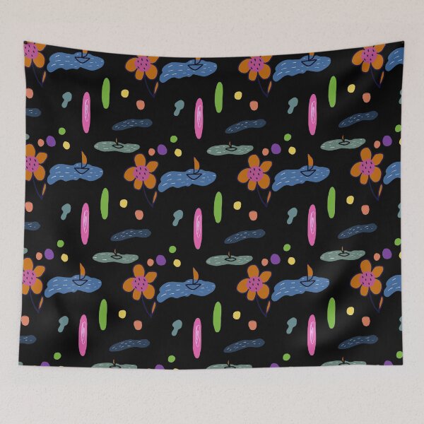 Item preview, Flower sea scribble black abstract orange pattern designed and sold by Yana Mustafina | Boho Soulful Designs.