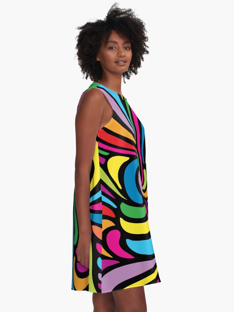 Alternate view of Psychedelic Hippie Abstract Swirl Pattern A-Line Dress