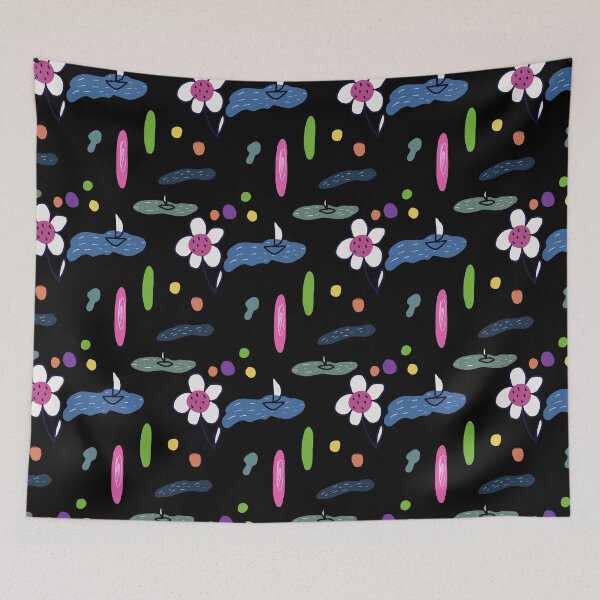 Item preview, Flower sea doodle black abstract seamless pattern designed and sold by Yana Mustafina | Boho Soulful Designs.