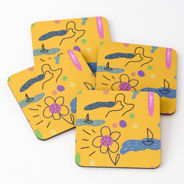 Item preview, Flower sea scribble cute abstract yellow pattern designed and sold by Yana Mustafina | Boho Soulful Designs.