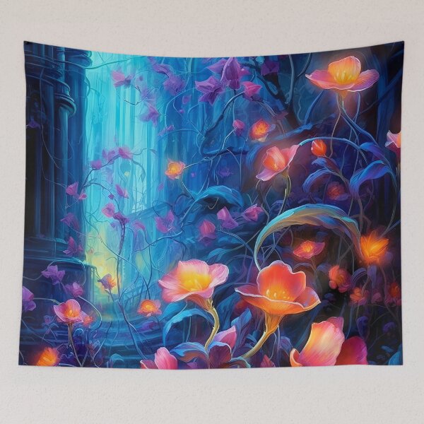 Item preview, Glowing hibiscus and garden painting 3 designed and sold by Art by Lilia.