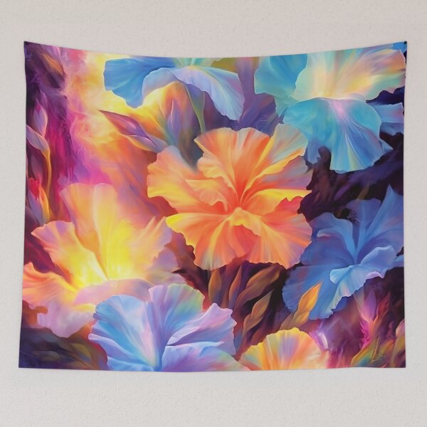 Item preview, Glowing hibiscus and garden painting 4 designed and sold by Art by Lilia.