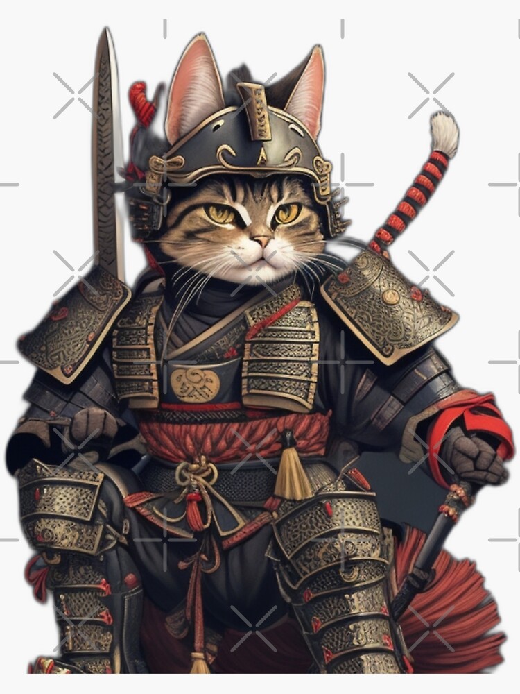 Sticker for Sale mit Katze in Rüstung, Samurai-Katze von Roh1Art