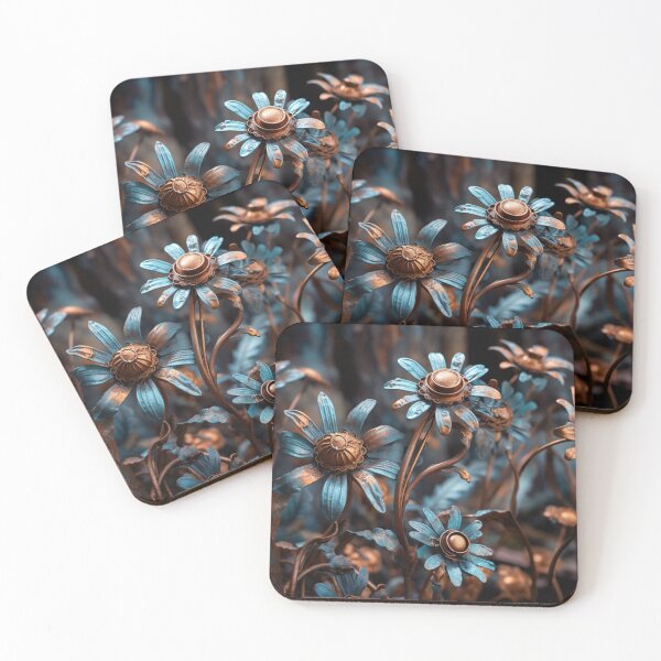 Item preview, Copper Blue Enchantment: Metallic Flowers in Radiant Bloom designed and sold by EVA4designs.