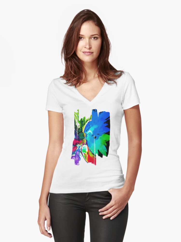 Aperçu 1 sur 3. T-shirt moulant col V avec l'œuvre Eclosion 283-B créée et vendue par ElioraBousquet.