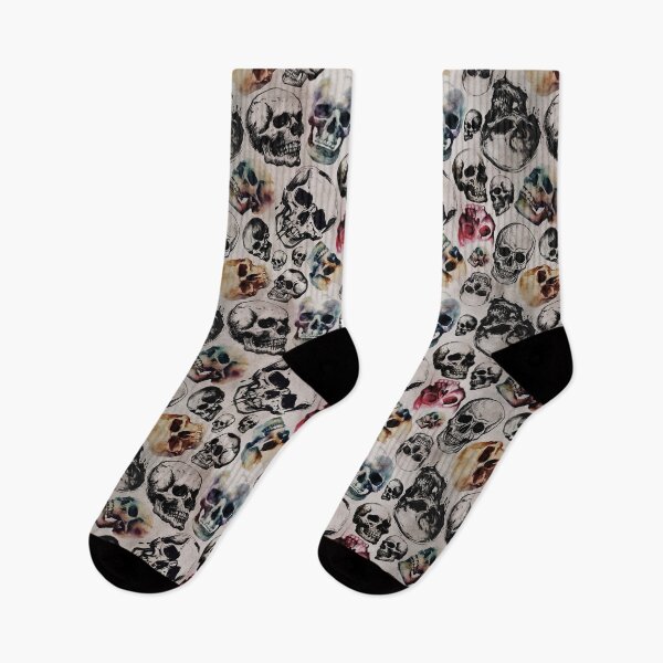 Item preview, Skulls Skulls Skulls! Macabre Vintage Watercolor & Ink Pattern designed and sold by RedFinchDesigns.