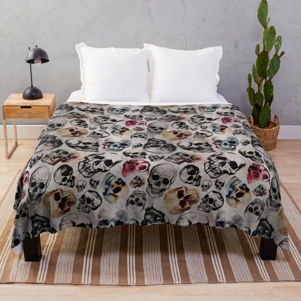 Item preview, Skulls Skulls Skulls! Macabre Vintage Watercolor & Ink Pattern designed and sold by RedFinchDesigns.
