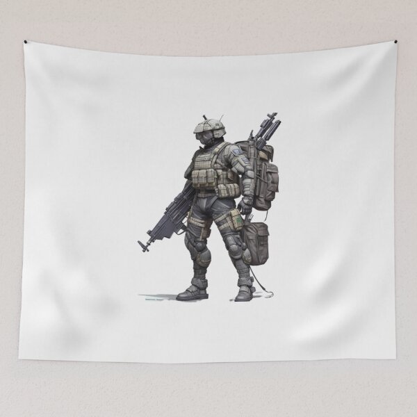 Item preview, Futuristic Soldier - Sci-Fi Action Art Print designed and sold by aiprintiq.