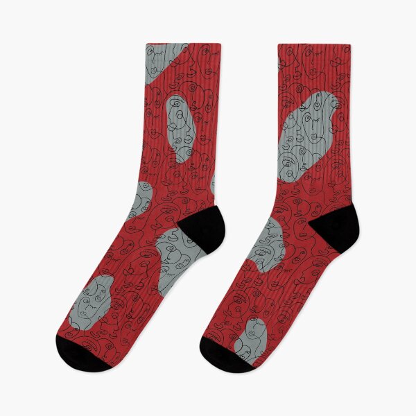 Item preview, Red and Gray with Enigmatic Line Art faces designed and sold by arezoo-sh.
