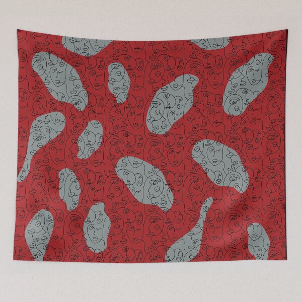 Item preview, Red and Gray with Enigmatic Line Art faces designed and sold by arezoo-sh.