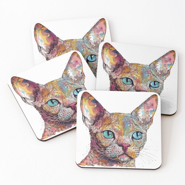 Item preview, Feline Fusion Art - Devon Rex Mixed Media - Unique and Colorful Piece Combining Acrylics, Ink, and Stenciling Techniques, Perfect for Cat Lovers. designed and sold by DooodleGod.