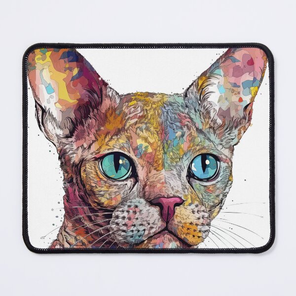 Item preview, Feline Fusion Art - Devon Rex Mixed Media - Unique and Colorful Piece designed and sold by DooodleGod.