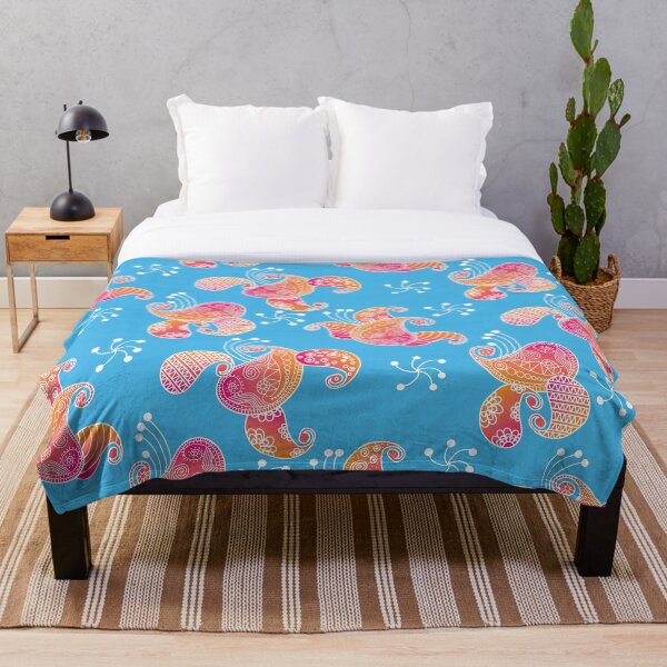 Item preview, Decorated Paisley Pattern in a Burnt Orange and Hot Pink Ombré effect with a  Sky Blue Background  designed and sold by Aureusglow.