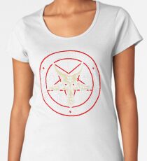 Hail Satan Baphomet in Occult Inverted Pentagram Women's Premium T-Shirt