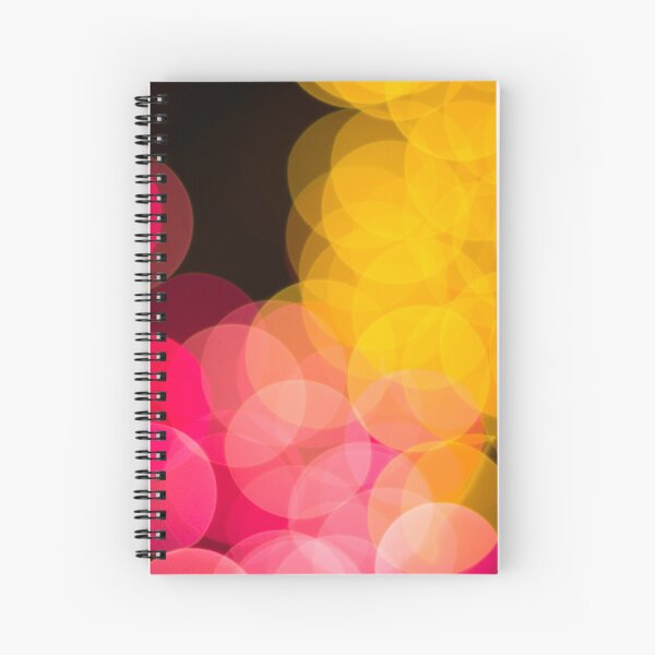 Bokeh abstract pink yellow circles Spiral Notebook