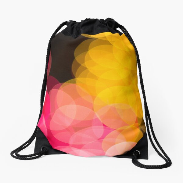Bokeh abstract pink yellow circles Drawstring Bag