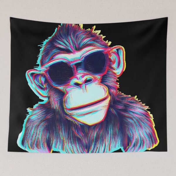 Item preview, Vintage Vaporwave chimpanzee in sunglasses 80s glitch retro designed and sold by TomFrontierArt.