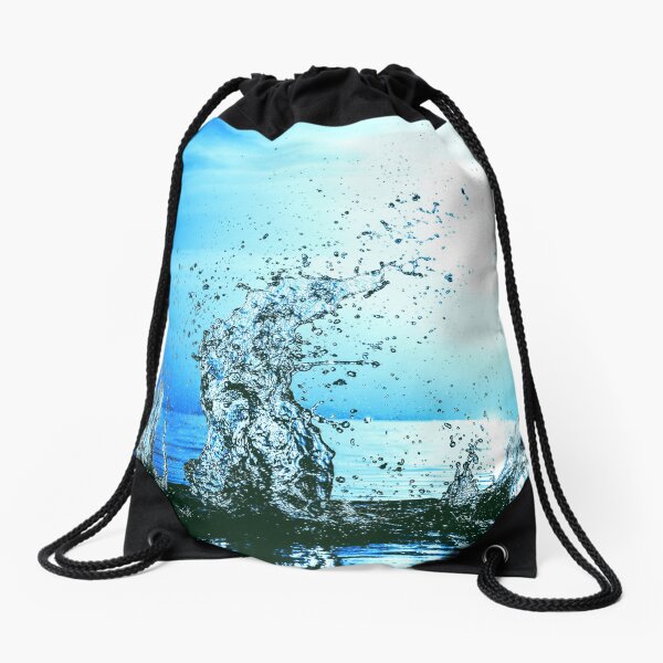 Blue water splash Drawstring Bag