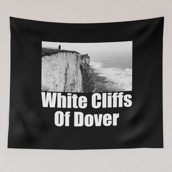 Item preview, White Cliffs of Dover Black and White Photography Travel Landscape (white text) designed and sold by MasterpieceArt.