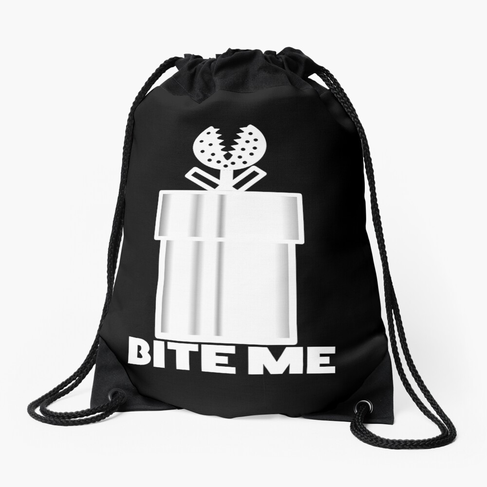 Piranha Plant Bite Me Video Gamer Shirt Drawstring Bag