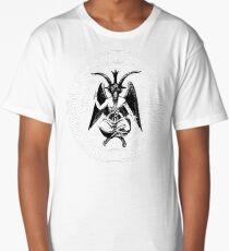 Baphomet & Satanic Crosses with Hail Satan Inscription Long T-Shirt