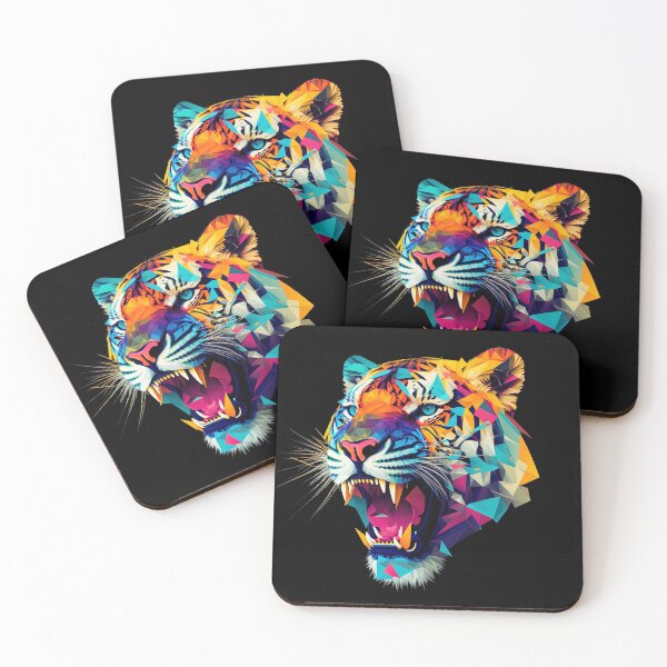 Item preview, Roaring Polygon Tiger | colorful Animal Art designed and sold by Trippinink-.