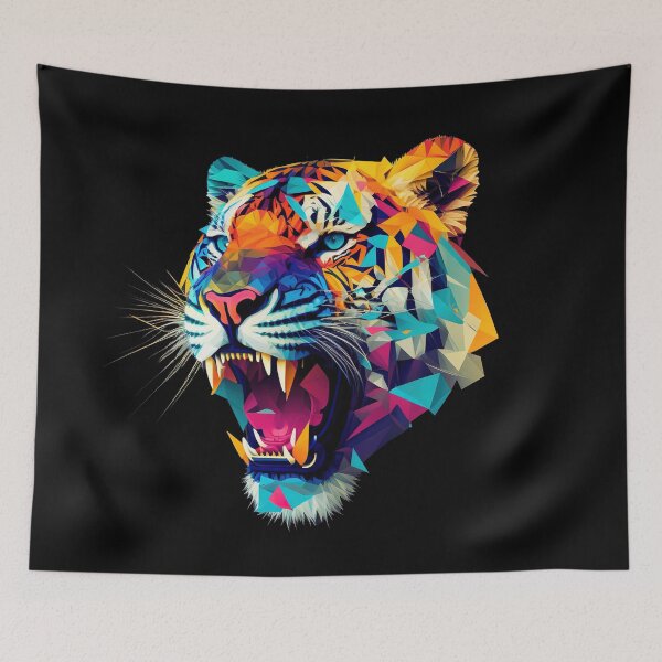 Item preview, Roaring Polygon Tiger | colorful Animal Art designed and sold by Trippinink-.