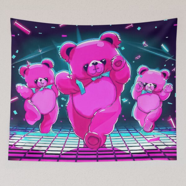 Item preview, Vaporwave Funny neon pink bears dancing in synthwave club designed and sold by TomFrontierArt.