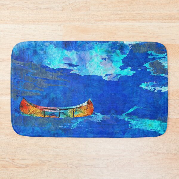 Item preview, Bright Colorful Birch Wood Canoe Art On Blue designed and sold by Sharon Cummings Art.