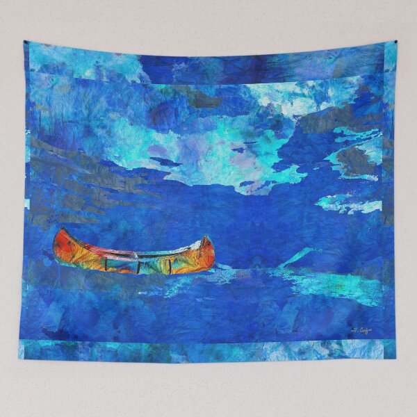 Item preview, Bright Colorful Birch Wood Canoe Art On Blue designed and sold by Sharon Cummings Art.