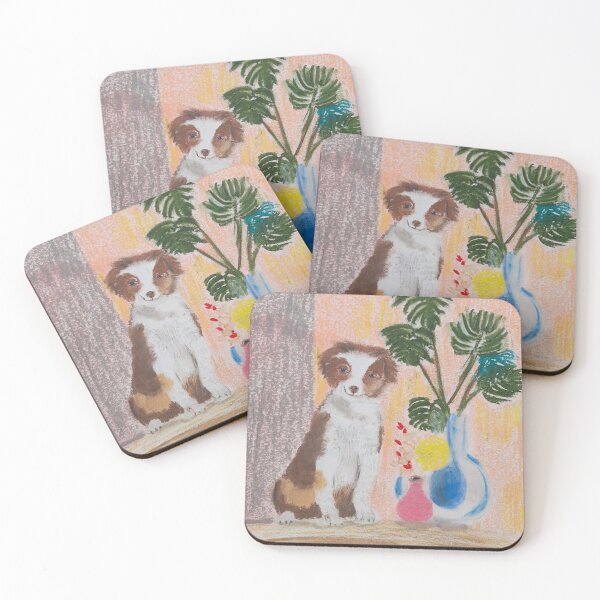 Item preview, Smiling puppy and flower pots  designed and sold by Kiruthikaarts.