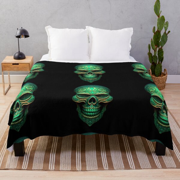 Item preview, Colorful Green Creepy Ornate Goth Skull designed and sold by TheMerch-er.