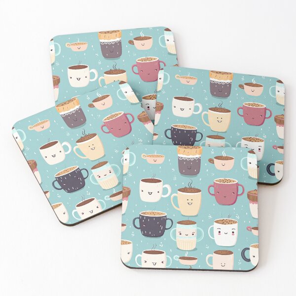 Item preview, cute cartoon coffee cups pattern designed and sold by Pinkbirdie.