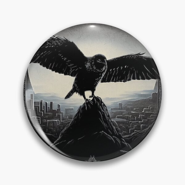 Item preview, Raven on the against the backdrop of the dark fantasy mystical city and silver moon designed and sold by TomFrontierArt.