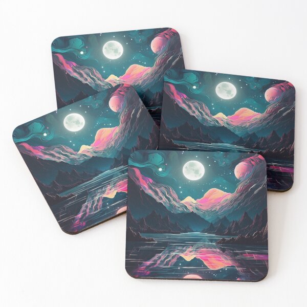 Item preview, Night Lake Reflection: Psychedelic Mountain Landscape with Full Moon designed and sold by OdysseyArtworks.