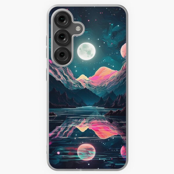 Item preview, Night Lake Reflection: Psychedelic Mountain Landscape with Full Moon designed and sold by OdysseyArtworks.