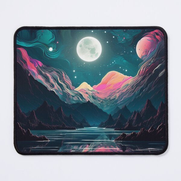 Item preview, Night Lake Reflection: Psychedelic Mountain Landscape with Full Moon designed and sold by OdysseyArtworks.
