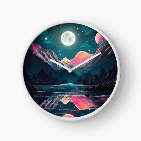 Item preview, Night Lake Reflection: Psychedelic Mountain Landscape with Full Moon designed and sold by OdysseyArtworks.
