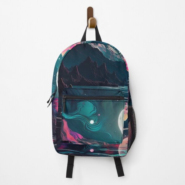 Item preview, Night Lake Reflection: Psychedelic Mountain Landscape with Full Moon designed and sold by OdysseyArtworks.