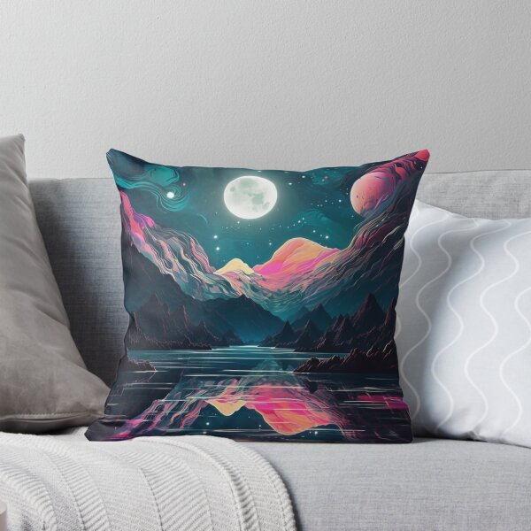Item preview, Night Lake Reflection: Psychedelic Mountain Landscape with Full Moon designed and sold by OdysseyArtworks.