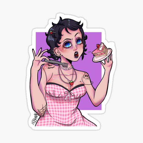 Item preview, Goth girl caught eating strawberry cake  designed and sold by iggybeldraws.