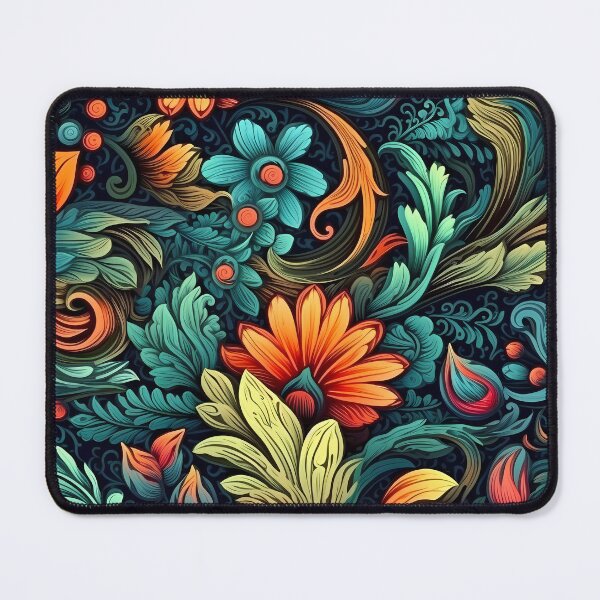 Aperçu de l'œuvre Décor fleuri, tons vifs sur fond noir créée et vendue par the99thstudio.