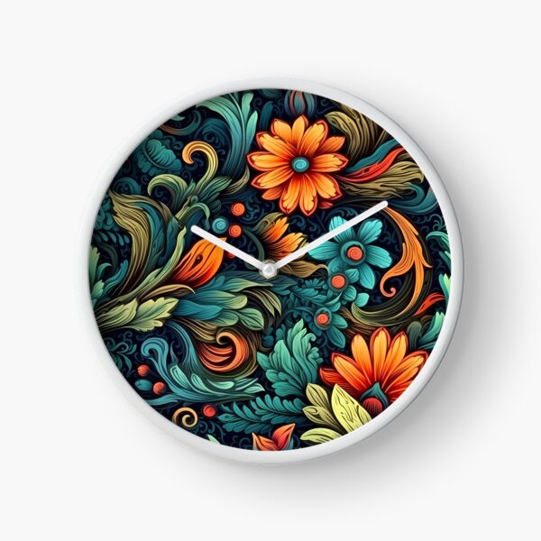 Aperçu de l'œuvre Décor fleuri, tons vifs sur fond noir créée et vendue par the99thstudio.
