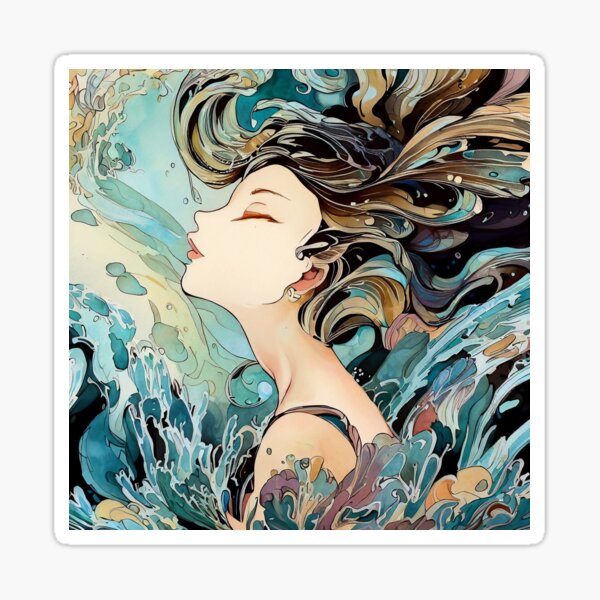 Item preview, Beautiful woman portrait matte color splash watercolor painting abstract  designed and sold by TomFrontierArt.