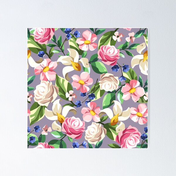 Artikelvorschau, Blumenmuster mit bunten Blumen auf Lila entworfen und verkauft von Naddya.