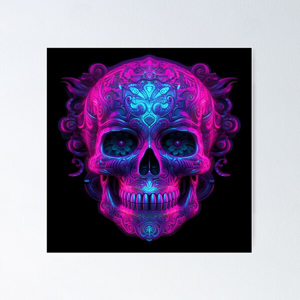 Item preview, Colorful Pink & Blue Ornate Goth Skull designed and sold by TheMerch-er.