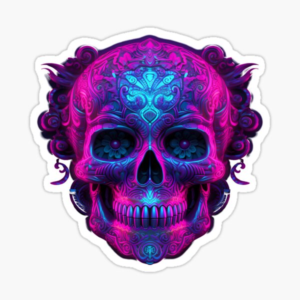 Aperçu de l'œuvre Colorful Pink & Blue Ornate Goth Skull créée et vendue par TheMerch-er.