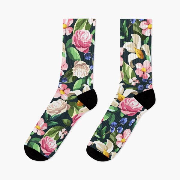 Item preview, Floral pattern with colorful flowers on black designed and sold by Naddya.