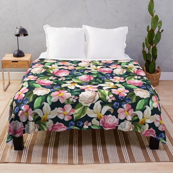Item preview, Floral pattern with colorful flowers on black designed and sold by Naddya.
